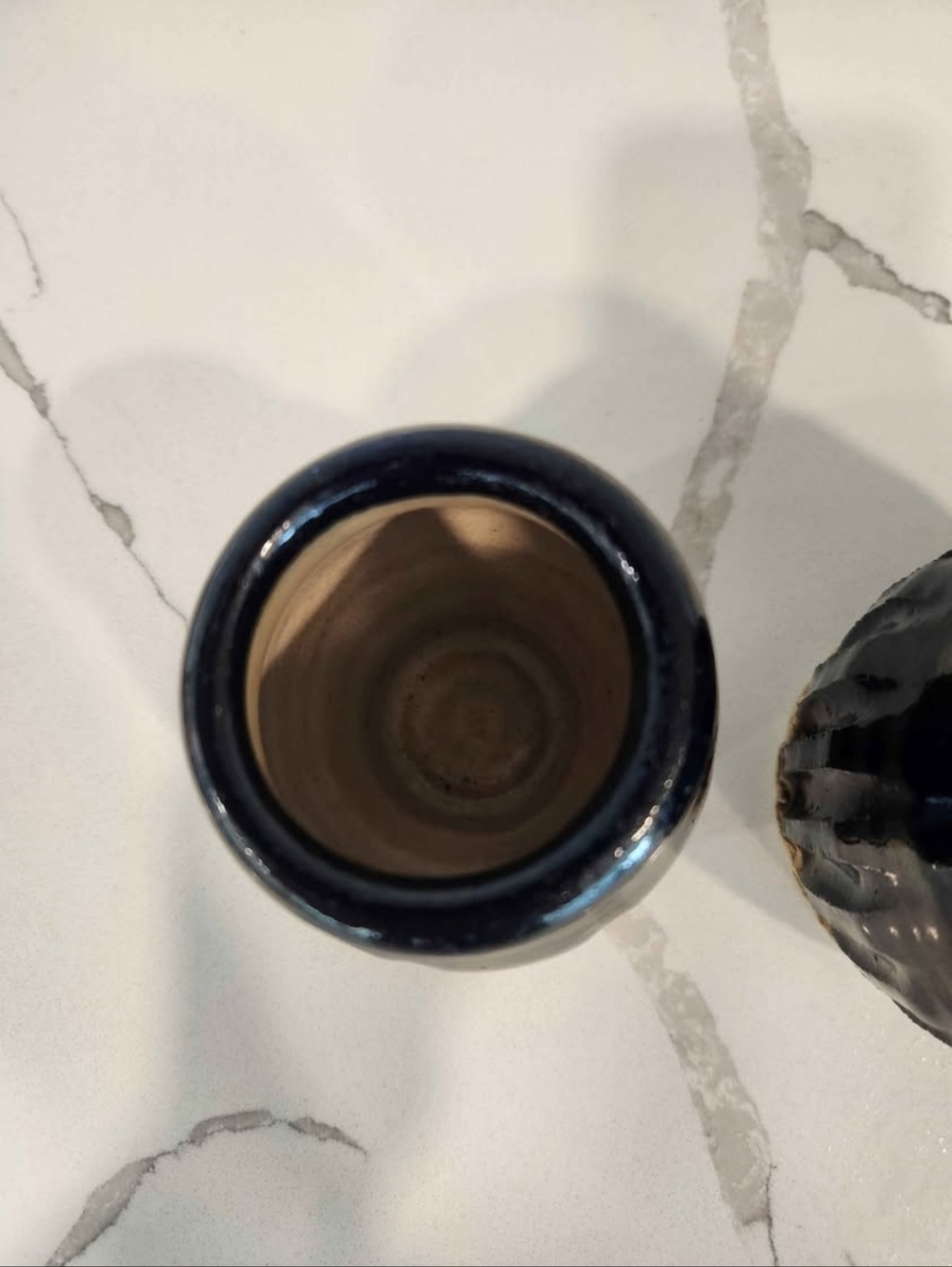 Handmade Pottery Black/Midnight Blue Glazed Ribbed Vases Small & Medium Set - Picture 4 of 6